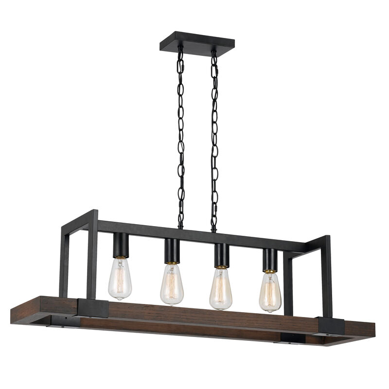Watt Wood and Metal Chandelier with 6 Foot Chain