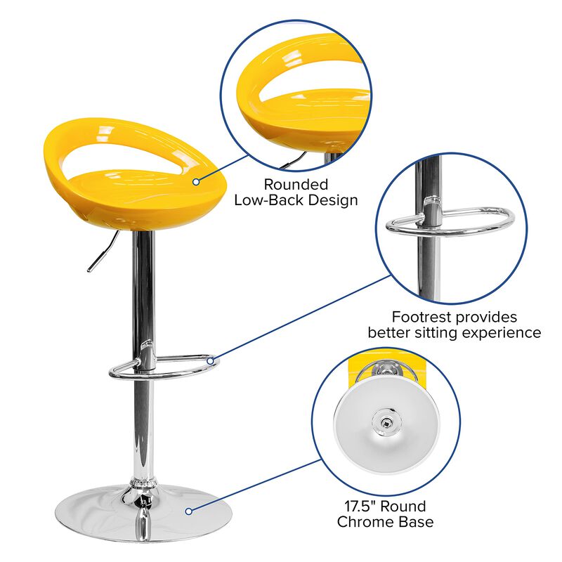Flash Furniture Plastic Adjustable Height Barstool, Set of 1, Yellow