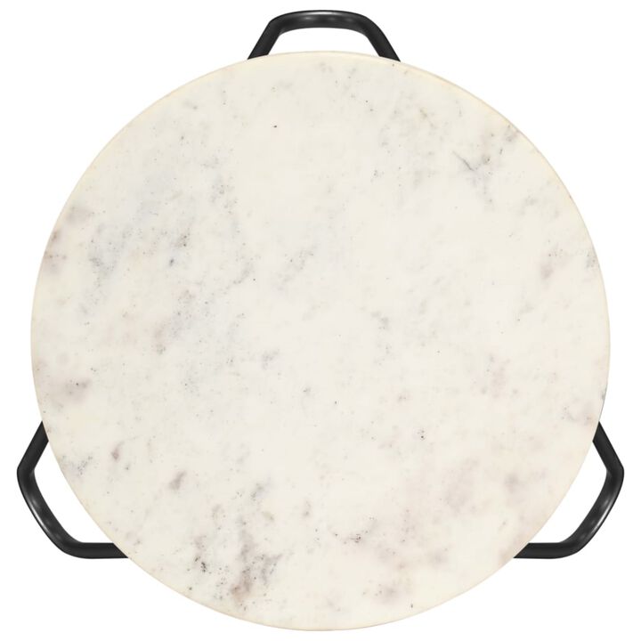 vidaXL Coffee Table White 15.7"x15.7"x15.7" Real Stone with Marble Texture