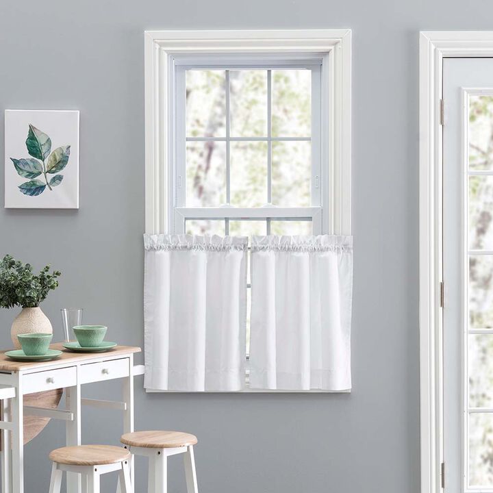Ellis Stacey 1.5" Rod Pocket High Quality Fabric Solid Color Window Tailored Tier Pair 56"x24" White