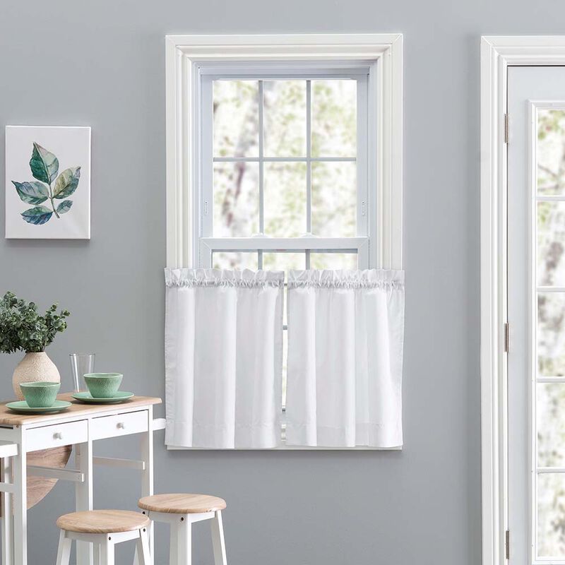 Ellis Stacey 1.5" Rod Pocket High Quality Fabric Solid Color Window Tailored Tier Pair 56"x24" White