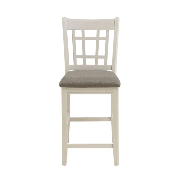 Glee 26 Inch Counter Height Chair, Set of 2, Antique White and Brown Finish - Benzara