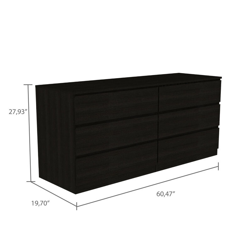 DEPOT E-SHOP Cocora 6 Drawer Double Dresser, Superior Top, Black