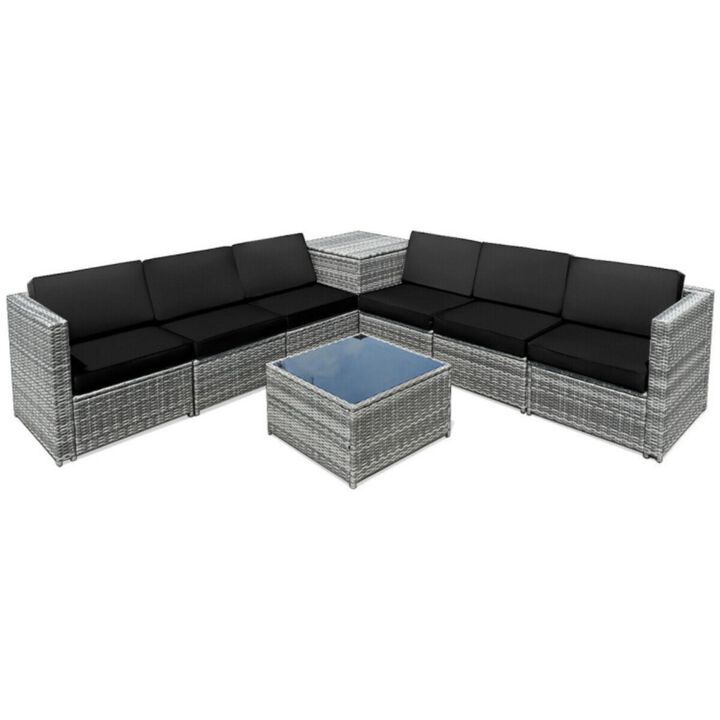 Hivvago 8 Pieces Wicker Sofa Rattan Dining Set Patio Furniture with Storage Table