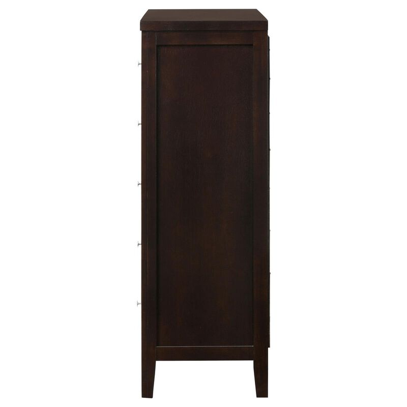 Con 48 Inch Tall 5 Drawer Dresser Chest, Silver Knobs, Cappuccino Brown-Benzara