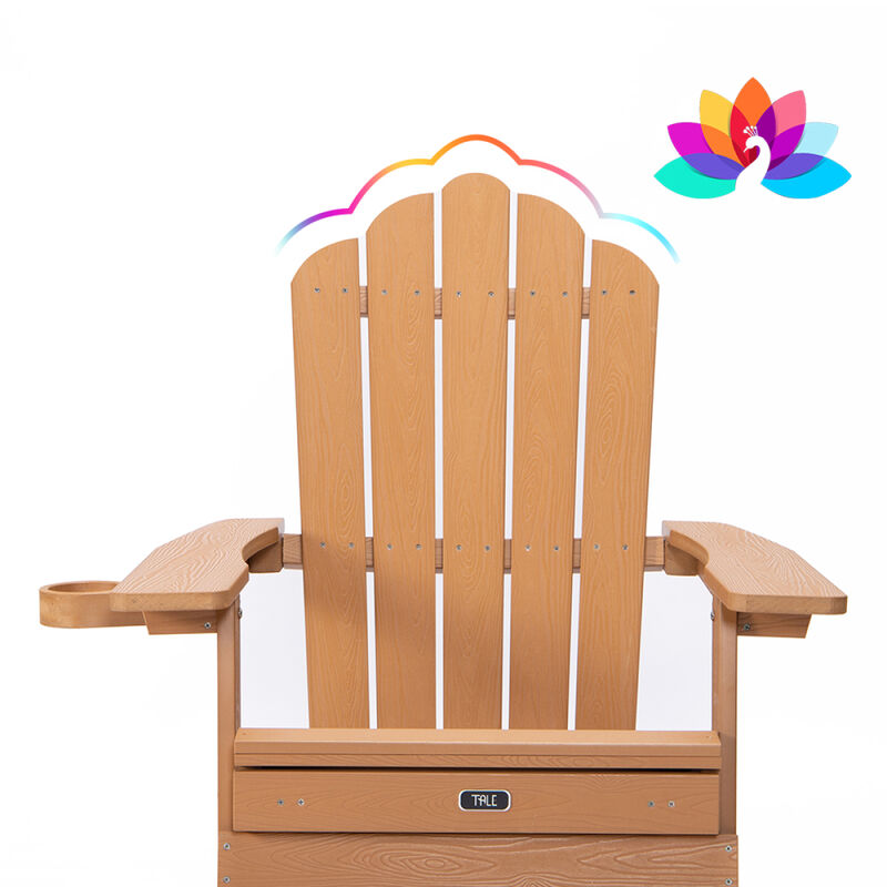 Tale Folding Adirondack Chair With Pullout Ottoman With Cup Holder, Oversized, Poly Lumber