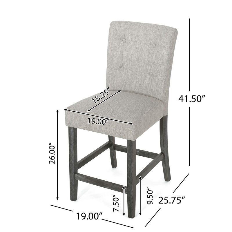 Sika Counter Height Stool Chair Set of 2, Tufted Light Gray, Charcoal Wood - Benzara