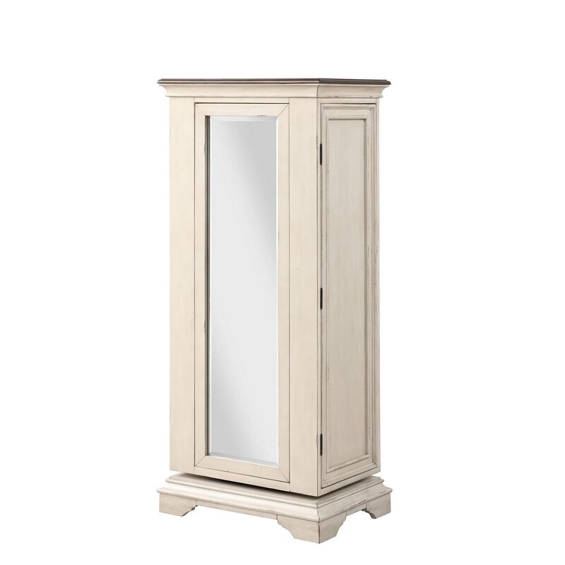 Benjara Maia 64 Inch Tall Swivel Dresser Chest, Mirror, Velvet Lined Drawers, White, Brown, Black