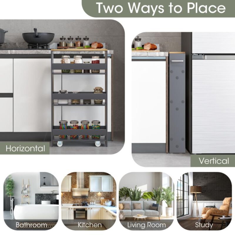 Hivvago Narrow Mobile Serving Cart with Open Shelves for Kitchen Bathroom Living Room