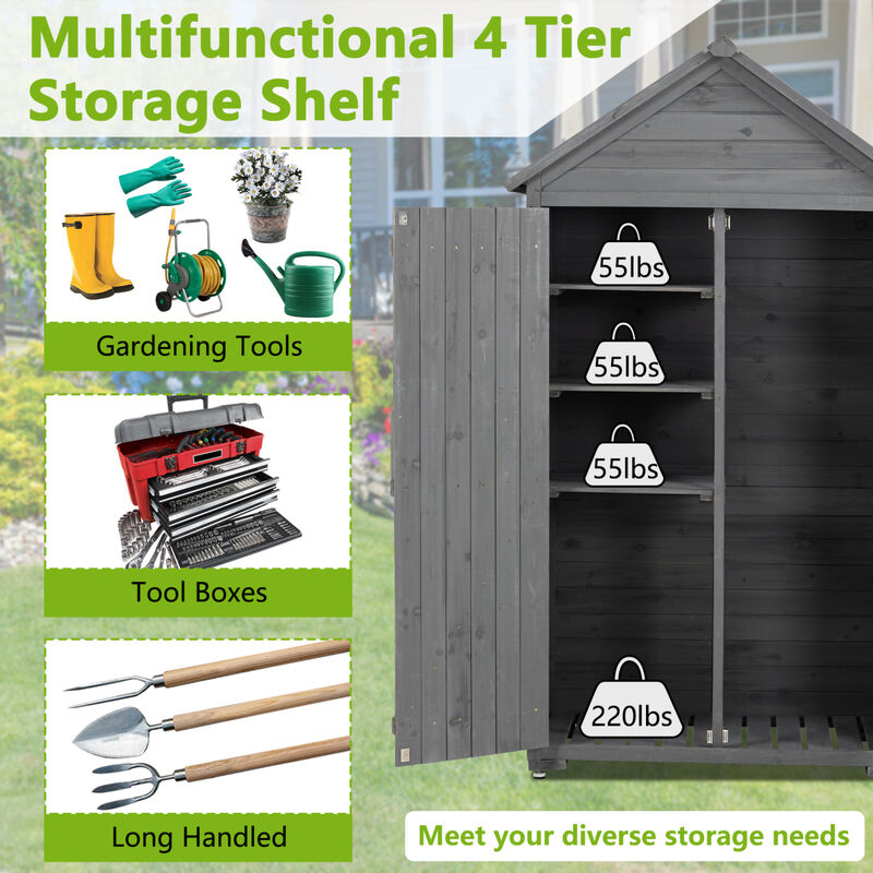 Wooden Outdoor Storage Cabinet with Shelves and Latch