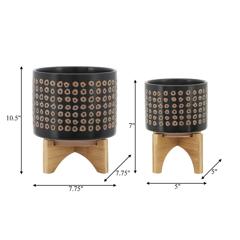Planter On Stand, Brown Set