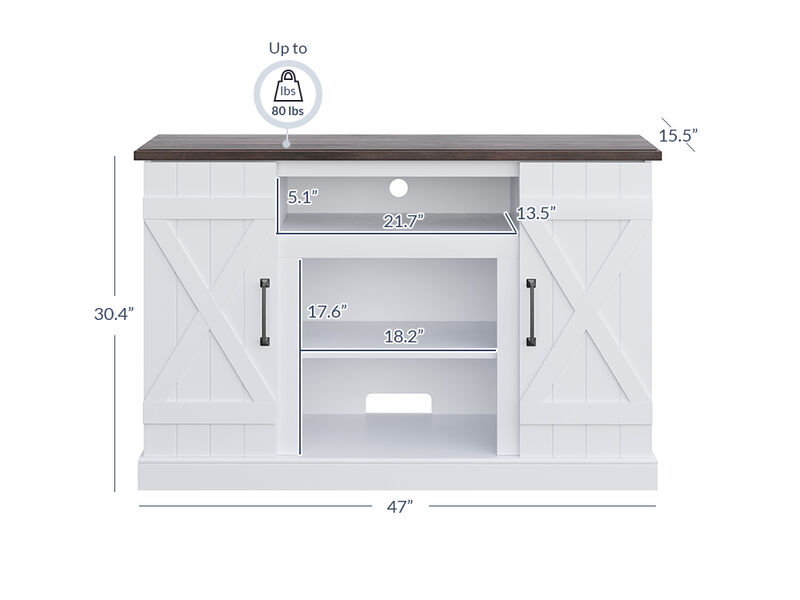 BELLEZE Industrial 47 Inch Rustic Wood TV Stand & Media Entertainment Center Console Table for TVs up to 50 Inch with Open Storage Shelves & Cabinets - Veropeso (White)