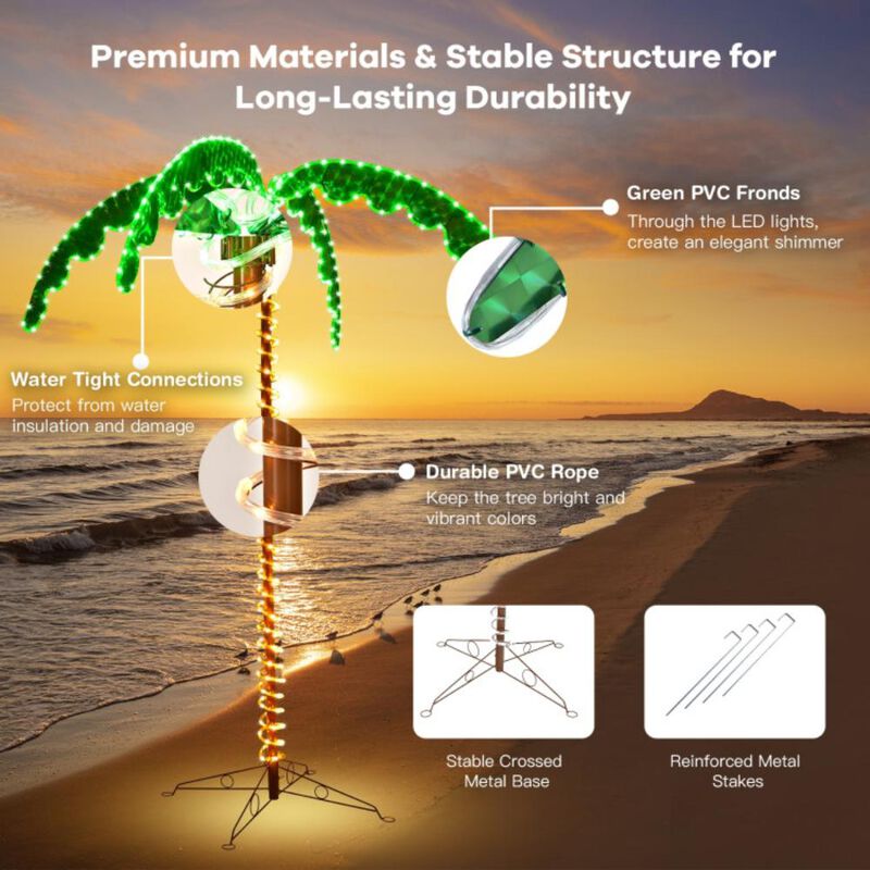 Hivvago 7 Feet LED Pre-lit Palm Tree Decor with Light Rope