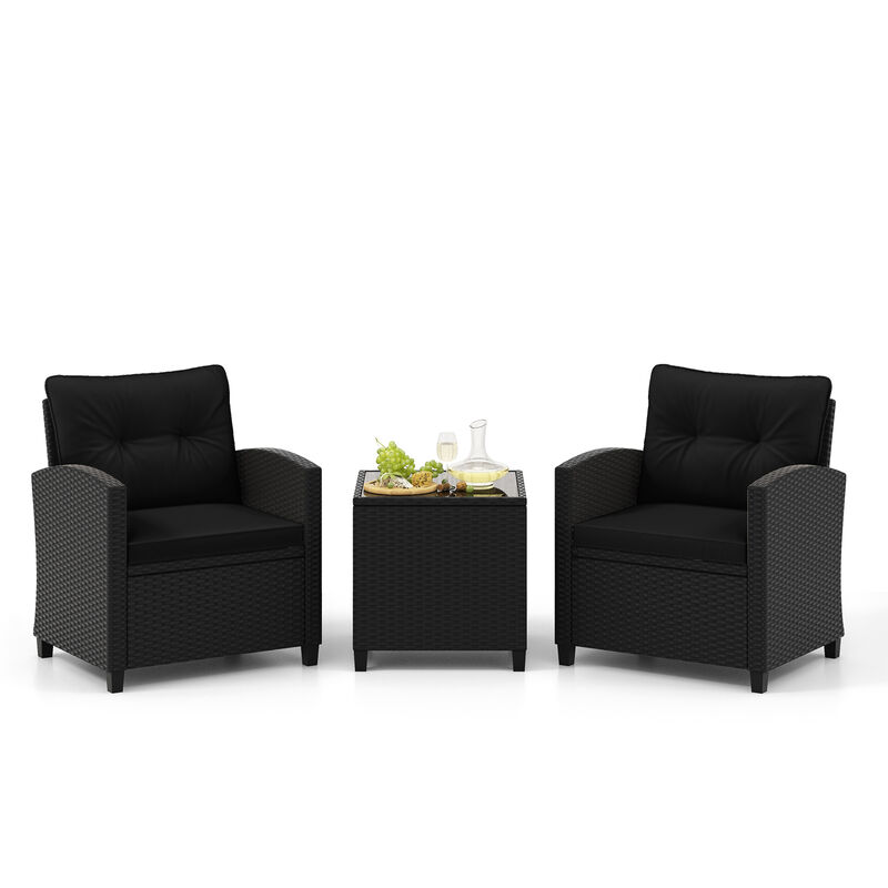 3 Pieces Patio Furniture Set with Tempered Glass Coffee Table