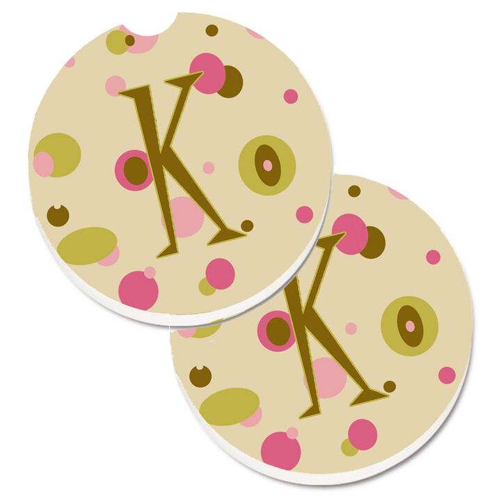 Caroline's Treasures Letter K Initial Monogram - Tan Dots Set of 2 Cup Holder Car Coasters CJ1004-KCARC, 2.56, Multicolor