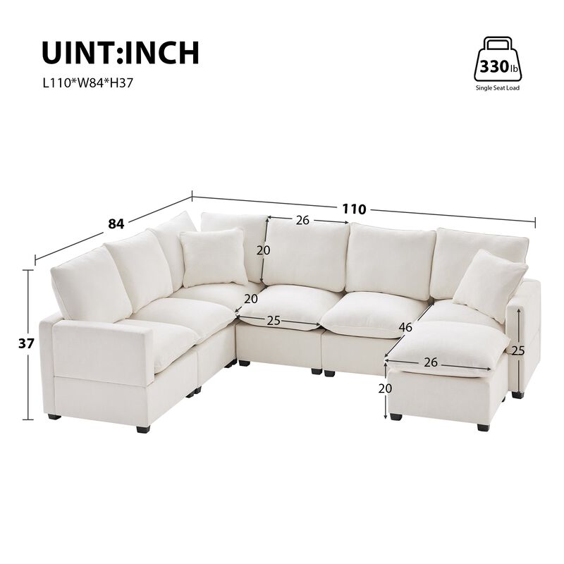 MONDAWE Modern U Shape Modular Sofa, 7 Seat Chenille Sectional Couch Set with 2 Pillows Included, Freely Combinable Indoor Funiture