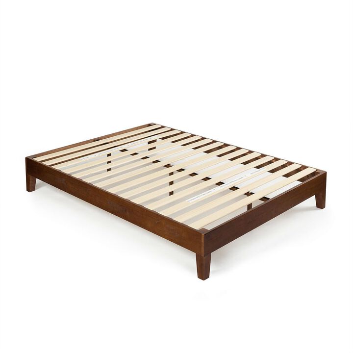 QuikFurn Full size Low Profile Solid Wood Platform Bed Frame in Espresso Finish
