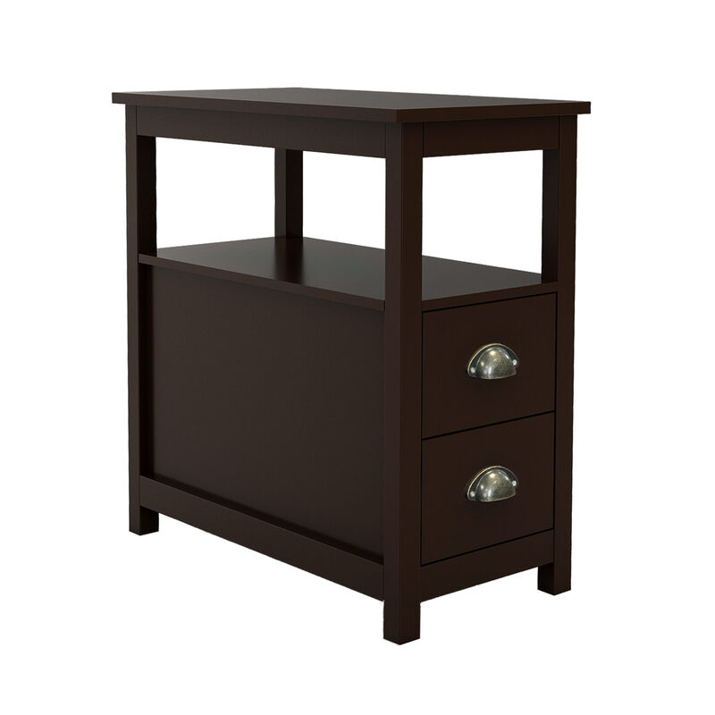 23.62 in. W. Dark Brown 24.02 in. H. Rectangle Wood End Table with 2-Drawer