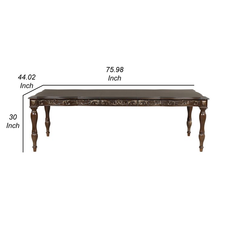 Mitch 76-94 Inch Extendable Rectangular Dining Table, Scalloped Edge, Brown - Benzara
