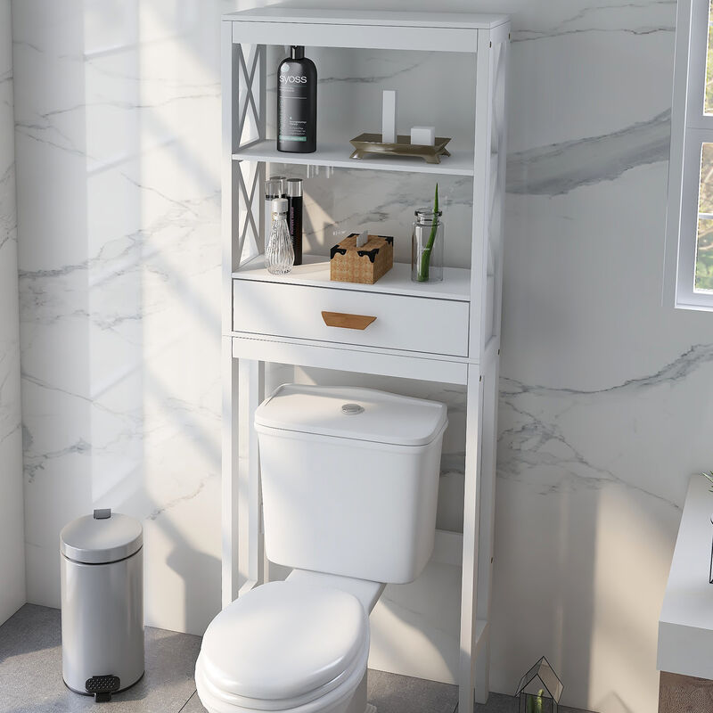 23.62 in. W. x 7.87 in. D x 64.96 in. H White Wood Linen Cabinet with 2 Open Shelves