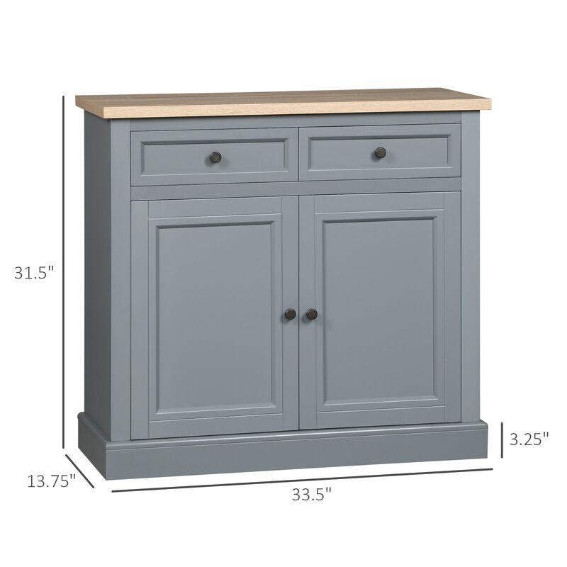 Dark Grey Buffet Cabinet: 2-Drawer Sideboard with Adjustable Shelves, Coffee Bar