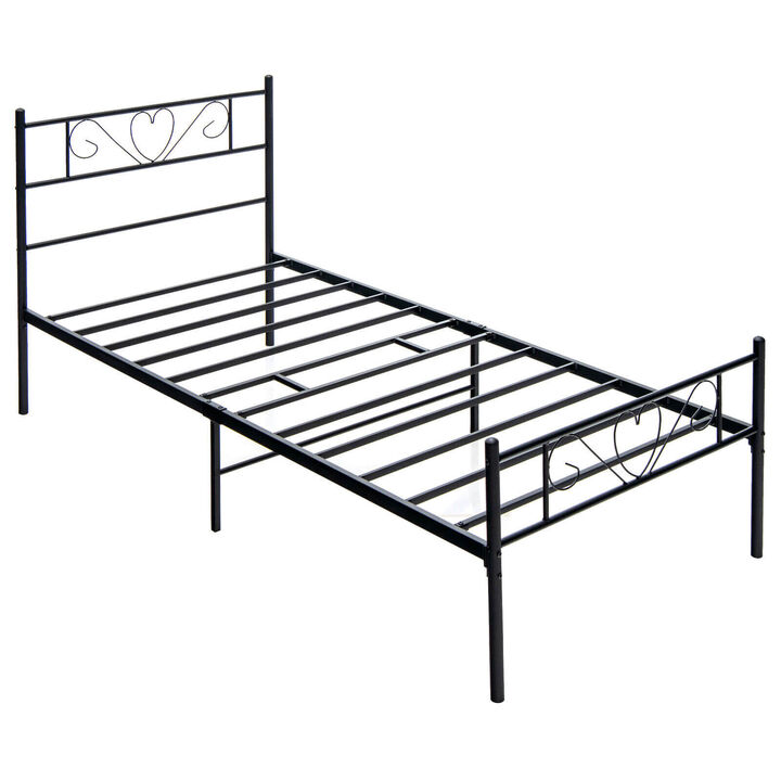 Twin XL Metal Bed Frame with Heart-shaped Headboard
