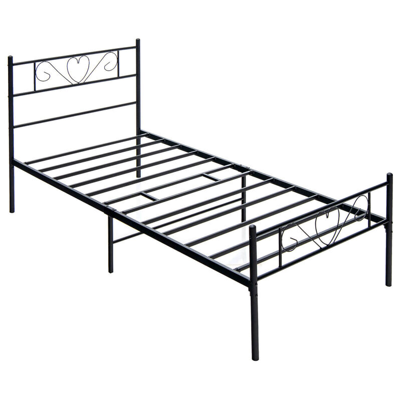 Twin XL Metal Bed Frame with Heart-shaped Headboard