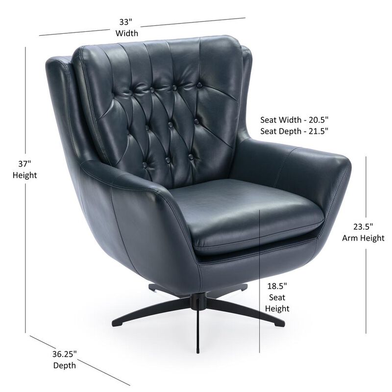 Comfort Pointe Clayton Midnight Blue Tufted Faux Leather Swivel Chair