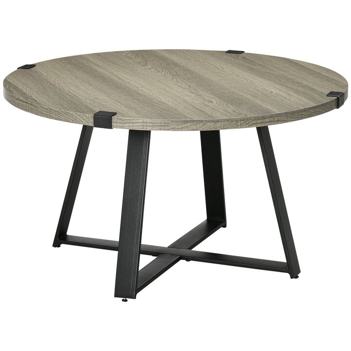 Light Slate Grey Accent: Circular Coffee Table with Steel Legs