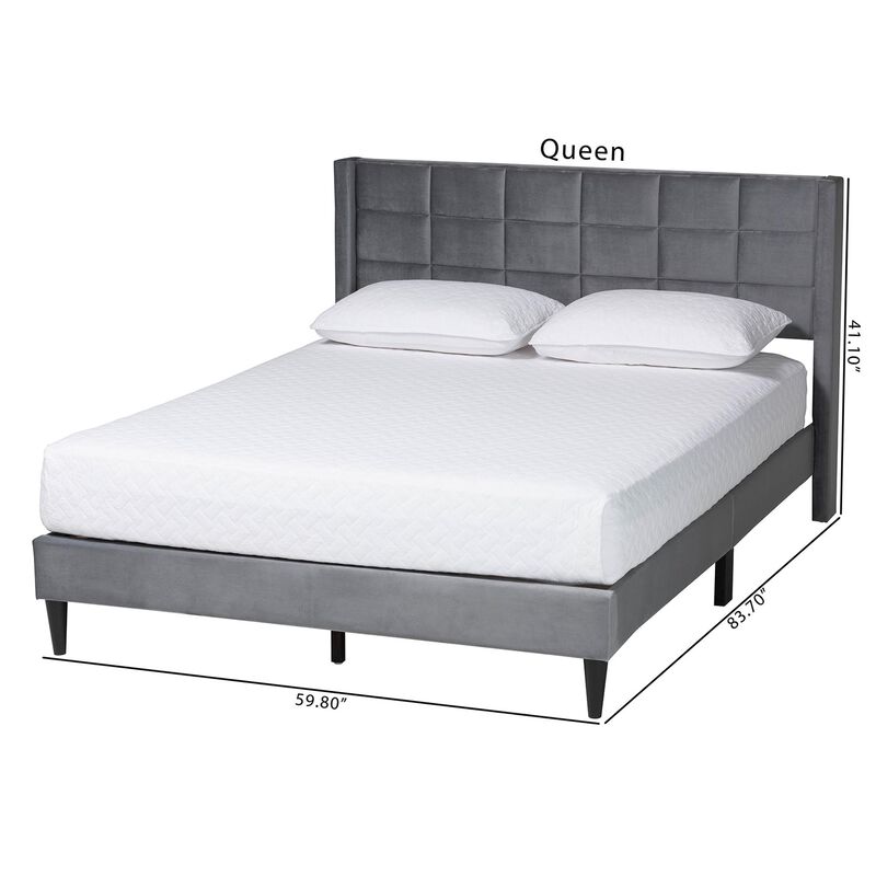 Baxton Studio Payne Modern Glam Navy Blue Velvet and Dark Brown Wood Queen Bed