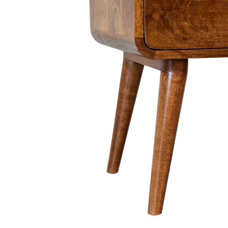 Curved Chestnut Solid Wood 2 Drawer Nightstand