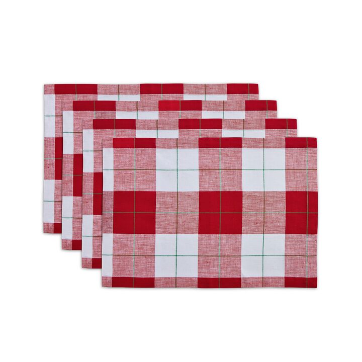 Solino Home 100% Pure Linen Double Hemstitch Placemats 14 x 19 Inch Set of 4 | Windowpane