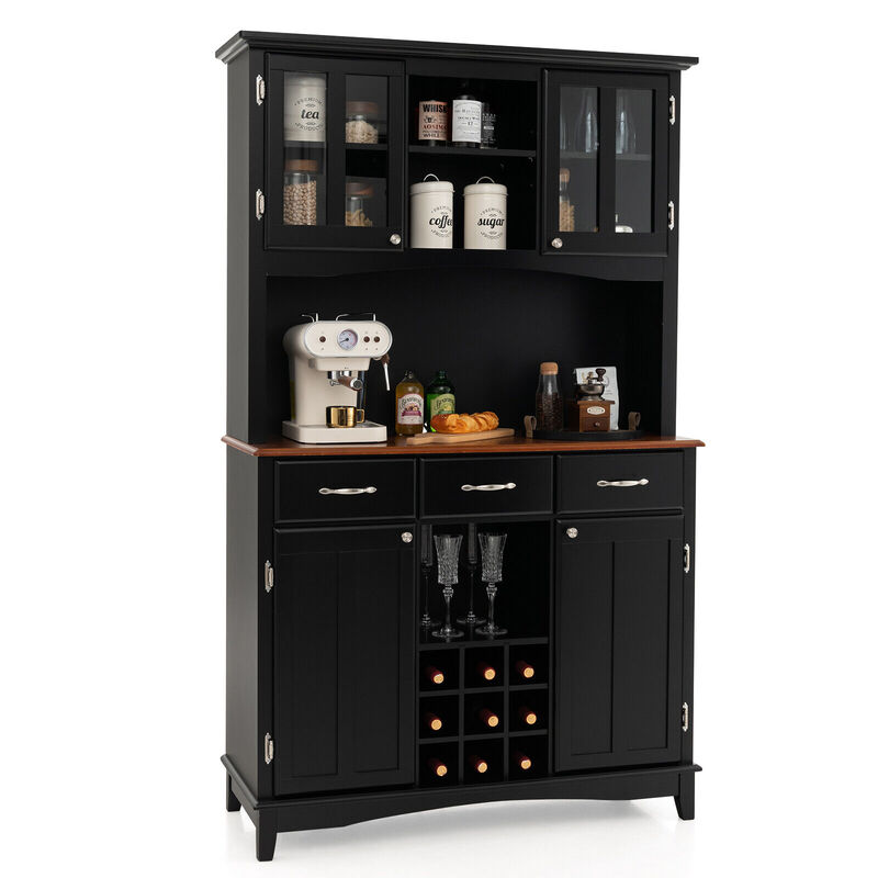 Kitchen Storage Cabinet Cupboard with Wine Rack and Drawers