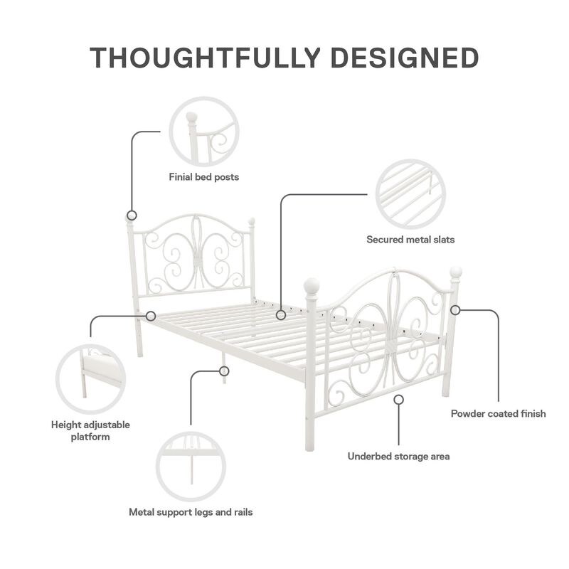 DHP Bombay Parisian-Style Metal Bed, White