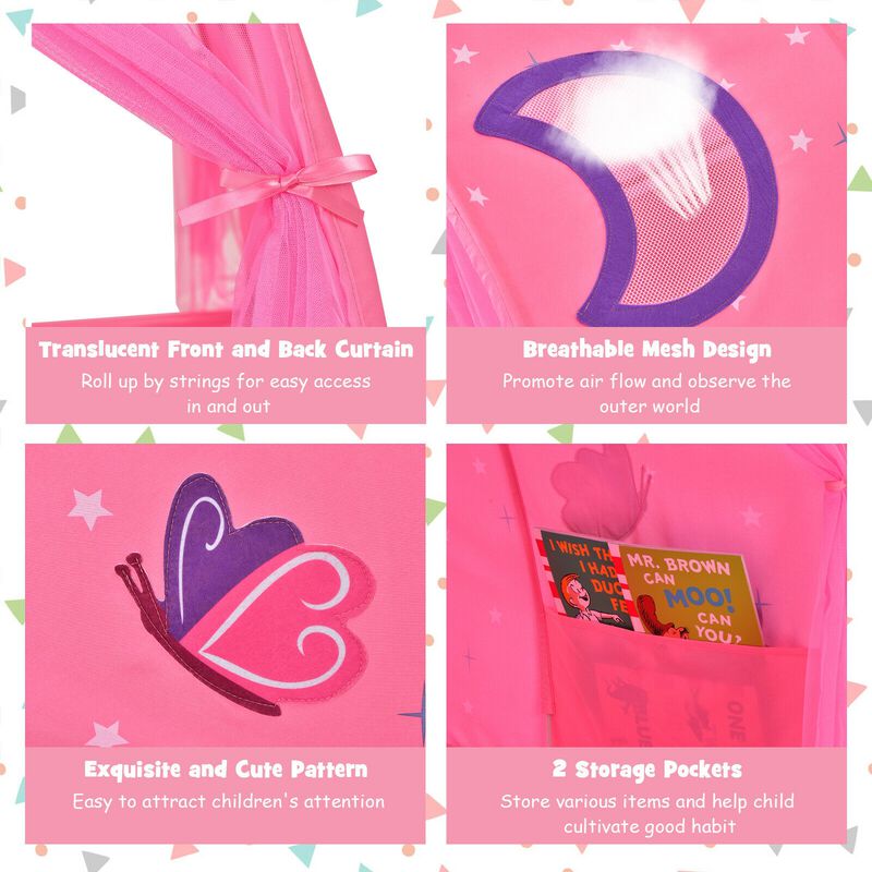 Kids Galaxy Starry Sky Dream Portable Play Tent with Double Net Curtain-Pink