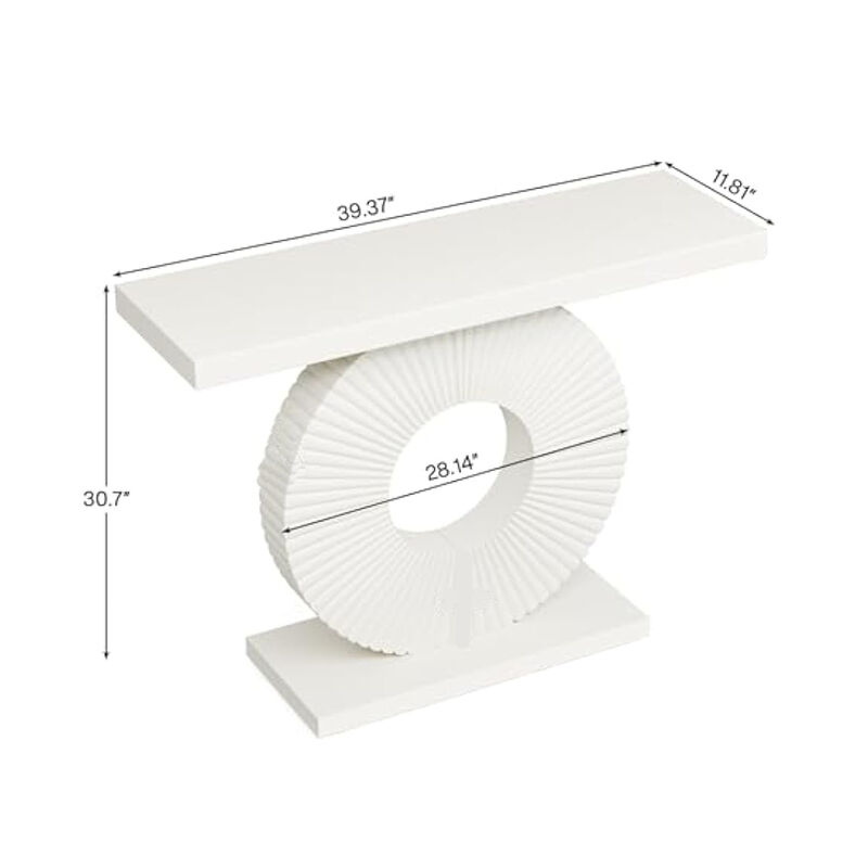 Console Table, 39 Inch White Rectangular Top, Geometric Flower Base - Benzara