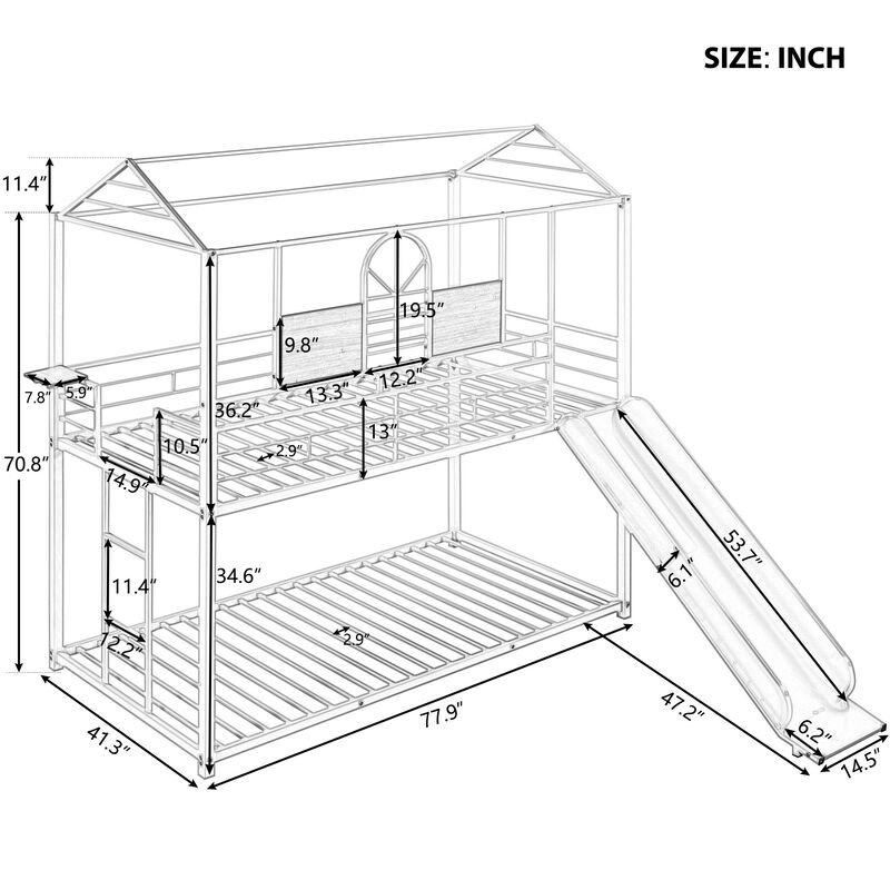 Merax Metal Bunk Bed House Bed With Slide