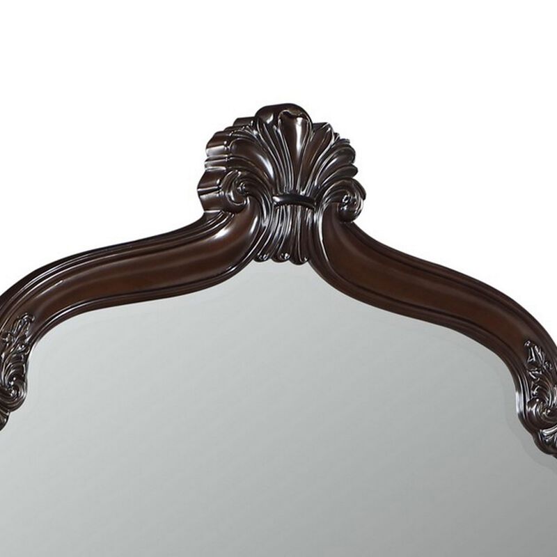 Benjara Brown Faya 47 x 50 Dresser Mirror, Traditional, Floral Carved Walnut Wood