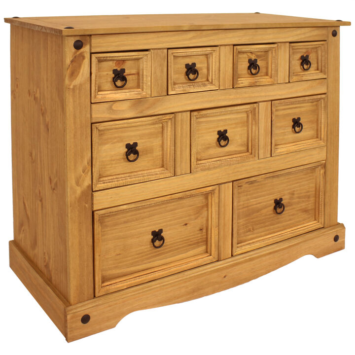 Sunnydaze 9-Drawer Solid Pine Chest - Light Brown - 39.75 in