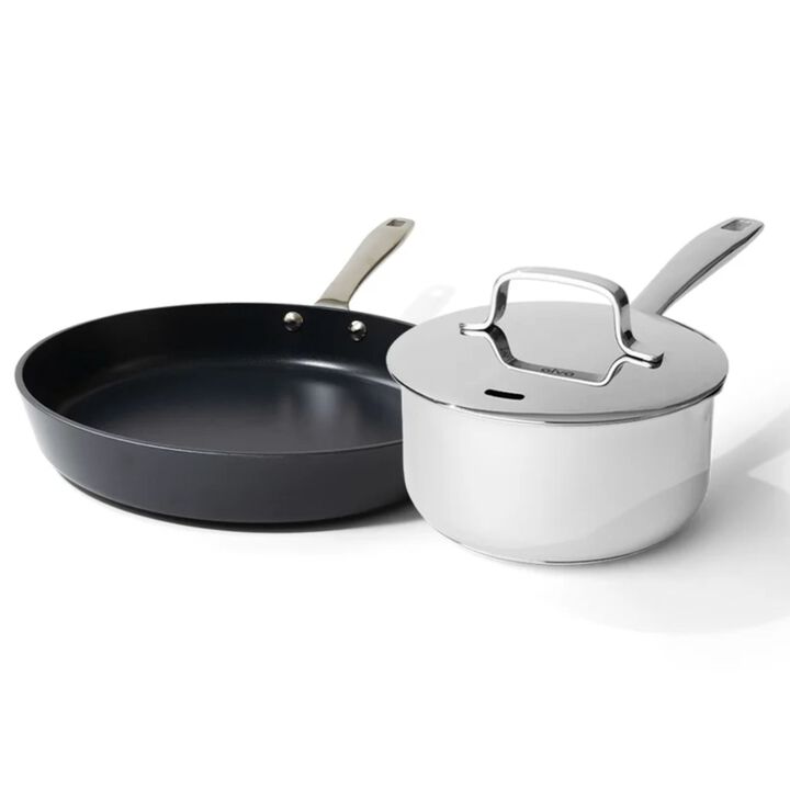 Alva Maestro Mini Cookware Duo Set - Premium 8" Ceramic Nonstick Frying Pan & 2 Qt. Stainless Steel Saucepan - Non-Toxic, PFAS/PFOA/PTFE-Free Cookware - All Stovetop Compatible - Oven Safe