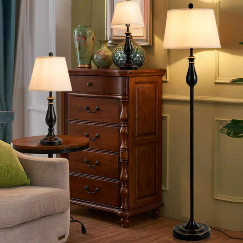 Hivvago 3 Pieces Brushed Nickel Lamp Set-Black