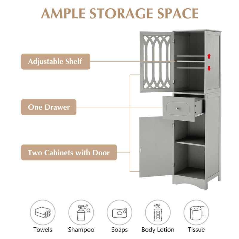 Merax  Freestanding Linen Cabinet Bathroom Storage Cabinet