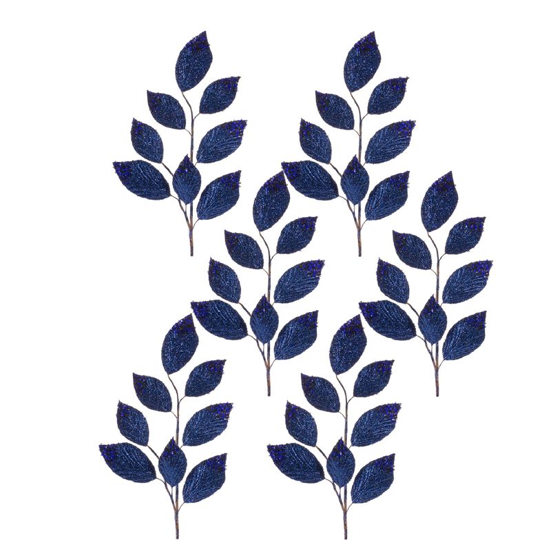 Navy Magnolia Leaf Spray With Bead Accent (Set of 6)