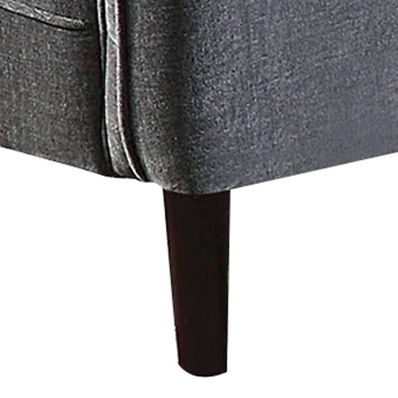 Hak 52 Inch Loveseat, Rounded Curved Arms, Biscuit Tufting, Wood Legs, Gray - Benzara