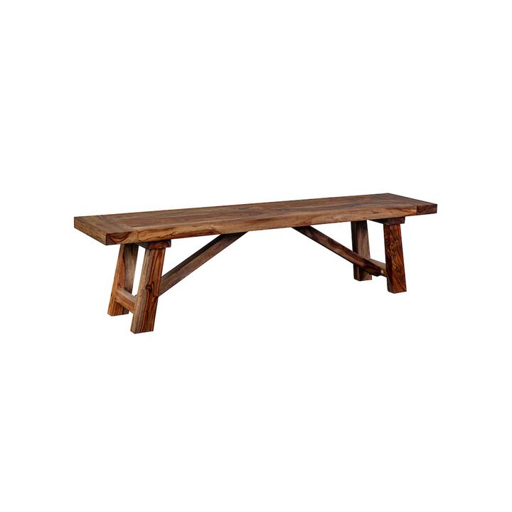 Porter Designs Kalispell Solid Sheesham Wood Dining Bench, Brown