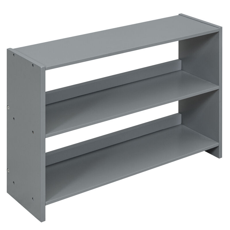 Twin Size Low Loft Bed With Two Movable Shelves And Ladder, With Decorative Guardrail Chalkboard