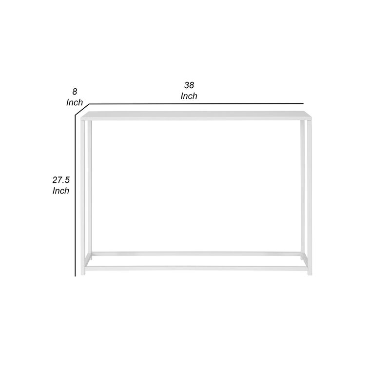 Eme 38 Inch Console Table, Rectangular Top, White Finish Metal Frame  - Benzara