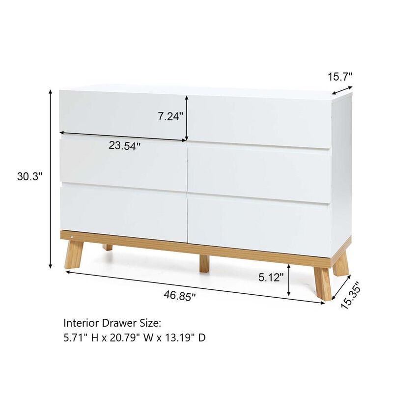 LuxenHome Modern White Wood 6-Drawer Dresser