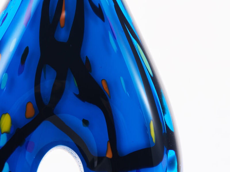 Hand Blown Abstract Hollow Blue Tear Drop Sommerso Art Glass Sculpture