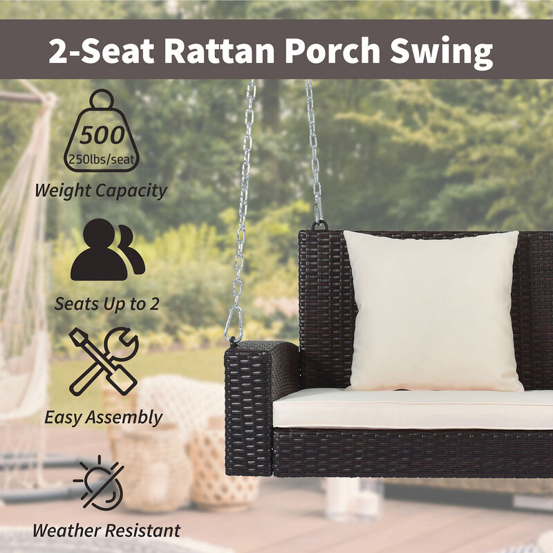 Merax 2-Person Wicker Hanging Porch Swing with Chains